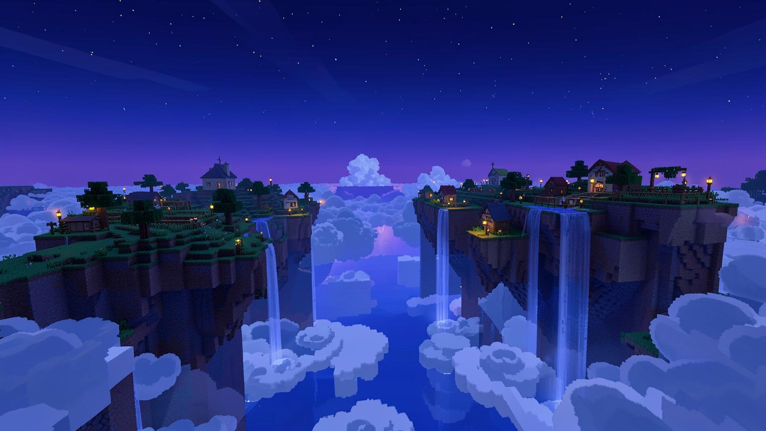 Létající Minecraft ostrovy s vodopády